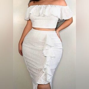 SHEIN SXY plus size white 2 piece ruffle bodycon skirt & top